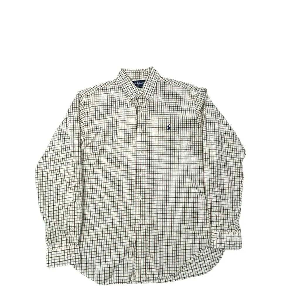 Polo Ralph Lauren Men's White and Green Checkered Shirt Large Casual Long Sleeve
